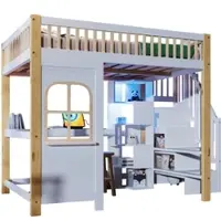 MODFU Meuble TV, Meuble TV Bas avec 4 Portes et 8 Pieds, Style Symétrique pour Salon, PB, 180×40×50 cm, Naturel