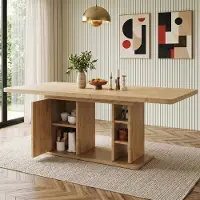 SUCCESS COURIER Table à rallonges 140/180 × 80 cm, pouvant accueillir 6 à 8 personnes, avec espace de rangement, plateau épais, table à rallonges de style scandinave, couleur chêne