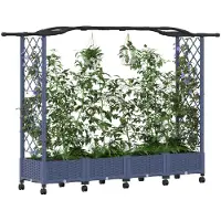 vidaXL Jardinière surélevée avec treillis et toit, gris, 207 x 40 x 129 cm, PP