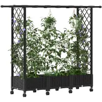 vidaXL Jardinière surélevée avec treillis et toit, noir, 164 x 40 x 127 cm, PP