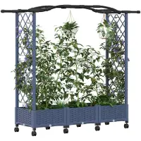 vidaXL Jardinière surélevée avec treillis et toit gris, 169 x 40 x 129 cm, en PP