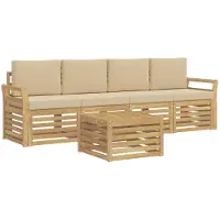 vidaXL Ensemble de canapés d'extérieur , 5 pièces, blanc et beige, en polyester