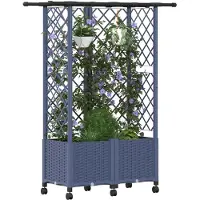 vidaXL Jardinière surélevée avec treillis et toit gris, 124 x 40 x 142 cm, en polypropylène