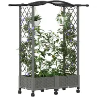 vidaXL Jardinière surélevée avec treillis et toit, gris clair, 124 x 40 x 129 cm, PP