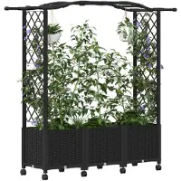 vidaXL Jardinière surélevée avec treillis et toit, noir, 164 x 40 x 144 cm, PP