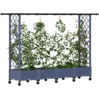 vidaXL Jardinière surélevée avec treillis et toit, gris, 203 x 40 x 127 cm, PP
