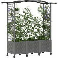 vidaXL Jardinière surélevée avec treillis et toit, gris clair, 164 x 40 x 144 cm, PP