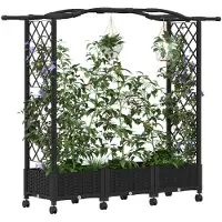 vidaXL Jardinière surélevée avec treillis et toit, noir, 169 x 40 x 129 cm, PP