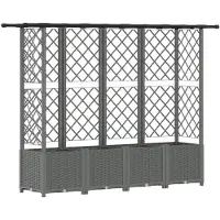 vidaXL Jardinière surélevée avec treillis et toit, gris clair, 202 x 40 x 136 cm, en polypropylène