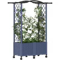 vidaXL Jardinière surélevée avec treillis et toit, gris, 125 x 40 x 144 cm, PP