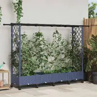 Prolenta Maison Exclusive - Jardinière surélevée avec treillis et toit, couleur gris, dimensions 203 x 40 x 127 cm, en plastique PP