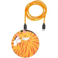 Kikkerland - Sleepy Cat Wireless Charger - Diameter: 4 inches, Thickness: 0.25 inches, Chargeur sans fil, Multicolore
