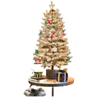 Yaheetech Sapin de Noël de table avec neige et lumières - Φ55 x 92 cm - Avec 355 branches et 50 lumières LED et un tronc réaliste - Pour rebord de fenêtre et extérieur - PVC vert et métal
