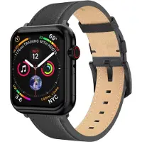 Swissten - Bracelet en cuir pour Apple Watch 42-49mm (noir/noir)