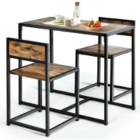 Costway 3 pcs. Bar de cuisine Table haute avec 2 chaises de bar avec structure métallique Table de cuisine Ensemble de tables de bar pour petites pièces Cuisine Salle à manger & Bistro Bois antique