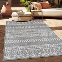 Paco Home Tapis d'extérieur en lin tissé moderne Boho Ethno résistant aux intempéries extérieur Taille 80x150 cm