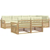 vidaXL Ensemble de salon de jardin , 7 pièces, blanc et crème, en polyester