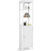 Costway Armoire haute étroite à 5 étages, armoire de salle de bain avec étagères réglables et porte, indépendante et peu encombrante pour le salon et la salle de bain Blanc
