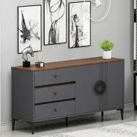 Homidea ZOE : Buffet avec 2 portes et 3 tiroirs – Meuble de rangement moderne pour salon et salle à manger, dimensions 150 x 78,6 x 40 cm (anthracite/noyer)