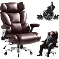 FlexiSpot : Fauteuil de bureau ergonomique XXL, supportant jusqu'à 300 kg, siège de direction avec support lombaire dynamique, assise de 63,5 cm de largeur et roulettes en caoutchouc, couleur marron