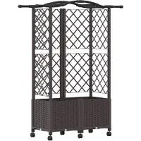vidaXL Jardinière surélevée avec treillis et toit, couleur marron, 122 x 40 x 144 cm, en PP