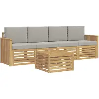 vidaXL Ensemble de canapés d'extérieur , 5 pièces, polyester blanc et gris clair