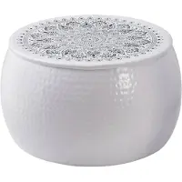 vidaXL Table basse ronde, frappée, blanche, Ø 55 x 55 cm, en aluminium