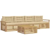 vidaXL Ensemble de canapés d'extérieur , 5 pièces, blanc et beige, bois massif d'acacia