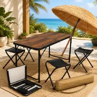 Northio Ensemble de mobilier de jardin pliable (2 pièces) – Table de jardin avec 4 chaises et un parasol de 170 cm