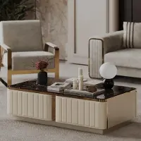 Xl Moebel Gmbh Table basse élégante avec un plateau texturé et des accents métalliques