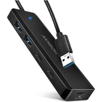 Axagon HUE-C2A, 4× USB 5Gbps TRAVEL hub, 2× USB-A + 2× USB-C, USB-C napájení, kabel USB-A 19cm (USB-C, 4 ports), Station d’accueil + hub USB, Noir