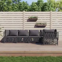 Prolenta Ensemble de salon de jardin exclusif, 5 pièces, avec coussins, coloris anthracite, en acier