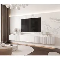 Idohome - Ensemble TV mural suspendu ANGEL, 300 cm, avec éclairage LED, design moderne, beaucoup d'espace de rangement et fixation murale élégante