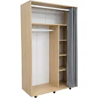 VCM Armoire sur roulettes H. 175 x L. 101 x P. 51 cm avec penderie, étagères et rideau, armoire mobile - Ostila
