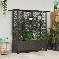 Prolenta Maison Exclusive - Jardinière surélevée avec treillis et toit, couleur marron, 163,5 x 40 x 142 cm, en polypropylène