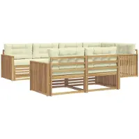 vidaXL Ensemble de salon de jardin , 7 pièces, blanc et crème, en polyester