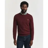 Gant pour homme. 8050601 Pull col rond et point torsadé en coton bordeaux (L), Casuel, Grenat