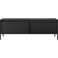 Domo SENSO TV - Meuble TV bas, façades en MDF rainurées, système d'ouverture par pression, couleur noire, pieds en métal, dimensions : 153 x 40 x 54 cm
