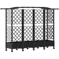 vidaXL Jardinière surélevée avec treillis et toit, noire, 203,5 x 40 x 129 cm, en PP