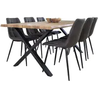 Ebuy24 Tony Salle à manger, 1 table à manger et 6 chaises, gris foncé et chêne.