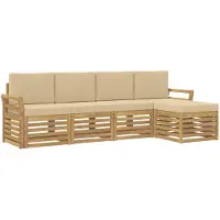 vidaXL Ensemble de salon de jardin 5 pièces, blanc et beige, 253 x 122,5 x 73 cm