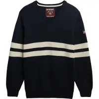 Superdry pour femme. W6110670A Pull col V Oversized Striped marine (M), Casuel, Coton, Manche longue