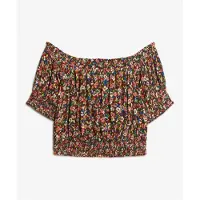 Superdry Smocked Crop Short Sleeve Top Marron M Femme