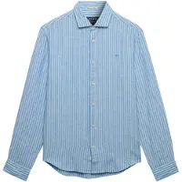 Superdry pour homme. M4011103A Chemise en lin Riviera bleu (XXL), Casuel, Manche longue