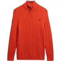 Superdry Homme Pull à Demi-zip en Maille Torsadée en Coton bio Orange Taille: M