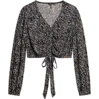 Superdry Vintage Tie Front Long Sleeve Blouse Noir L Femme