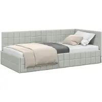 vidaXL Sommier d'angle avec tête de lit gris clair 100 cm x 200 cm velours