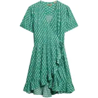 Superdry pour femme. W8011877A Robe Wrap verte (L), Casuel, Polyester, Manche courte