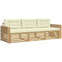 vidaXL Ensemble de canapés d'extérieur , 3 pièces, blanc et crème, en bois massif d'acacia