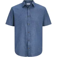 Jack & Jones Summer Linen Short Sleeve Shirt Bleu M Homme